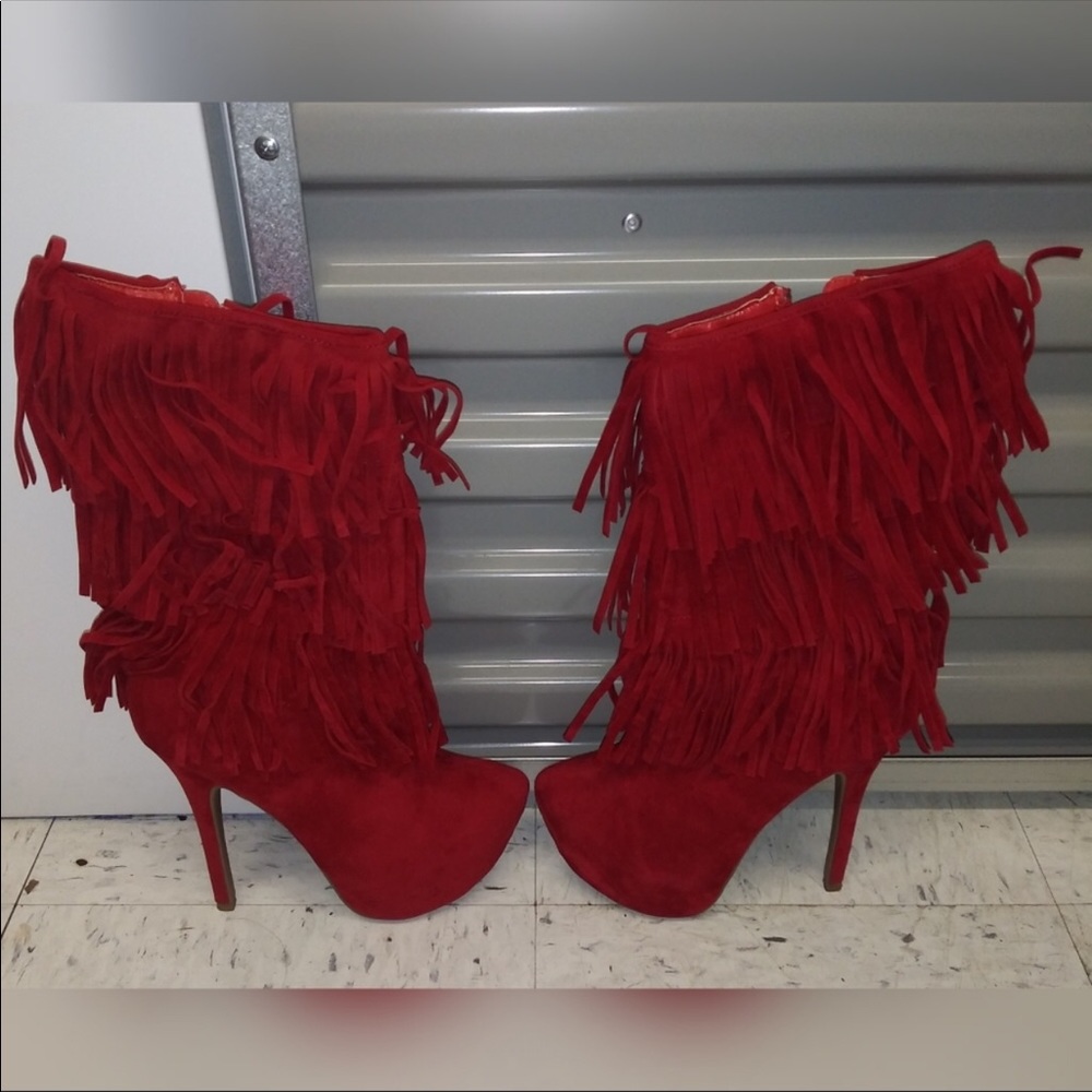 Red Fringe Designer style Boots